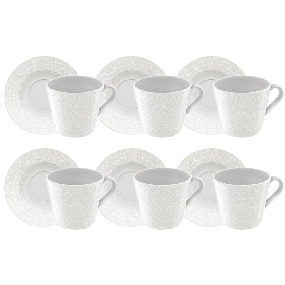 Conjunto 6 Xícaras e Pires para Chá Porcelana Decorada Alicia 180ml - Tramontina
