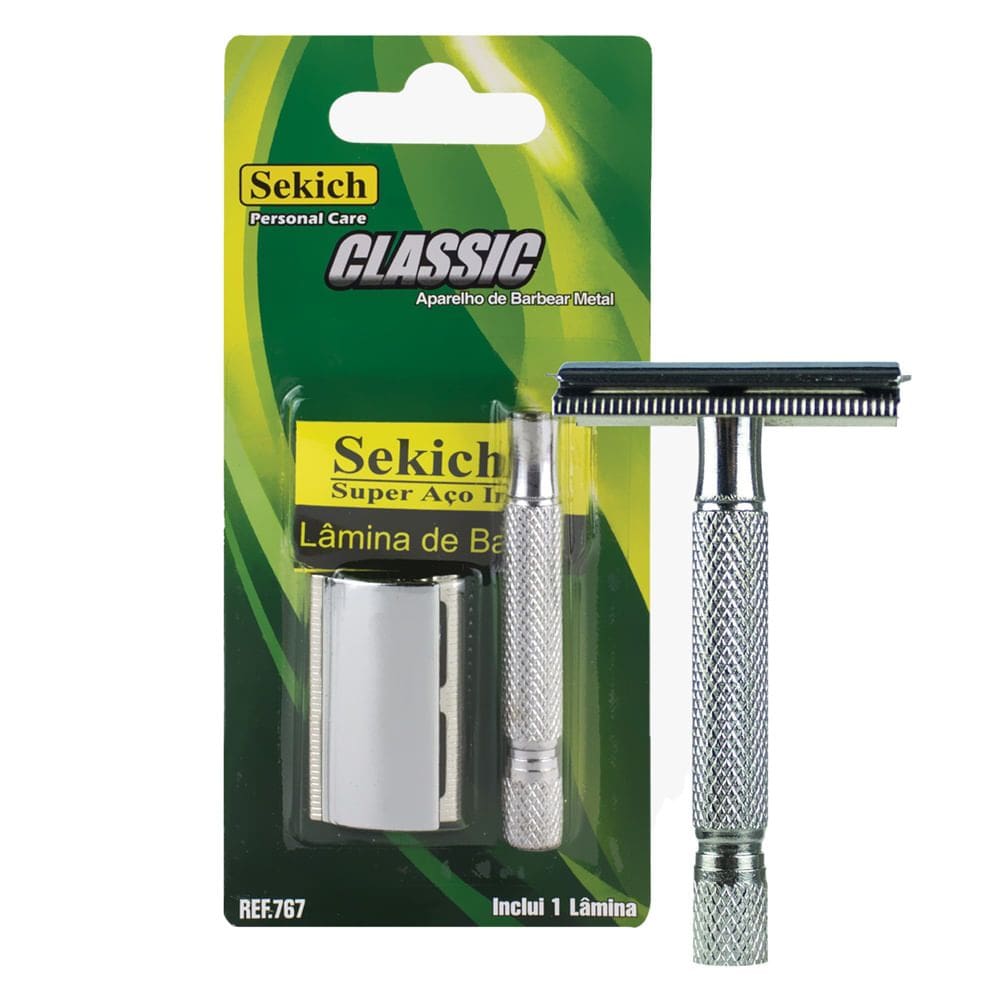 Aparelho de Barbear Sekich Clássic Metal Aço Inox com 1 Lâmina