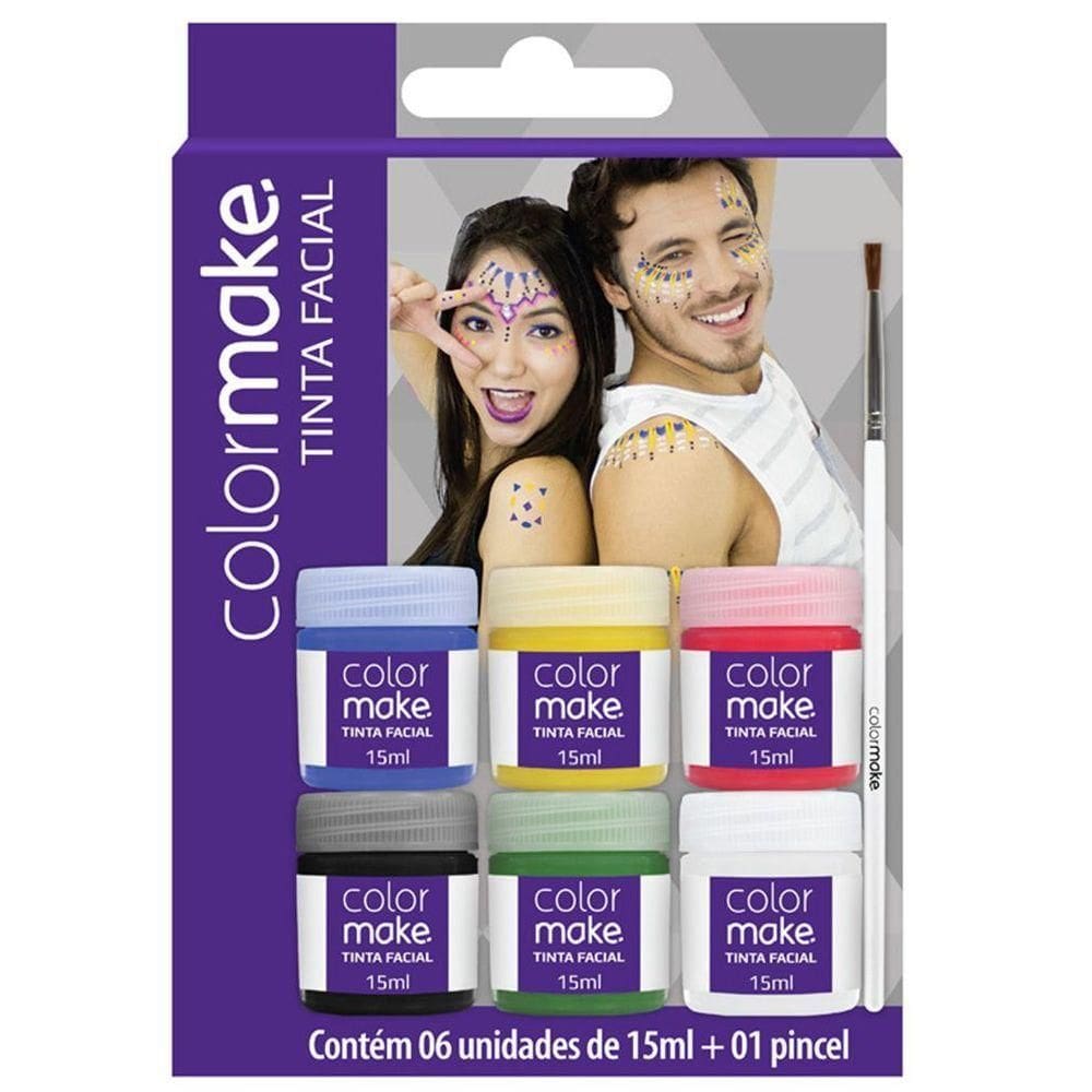 Kit Tinta Facial Líquida Com Pincel 15ml - 6 Unidades