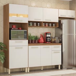 Armário De Cozinha Compacta 3 Peças Com Balcão Laos - Amêndola Touch-branco