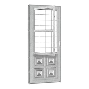 Porta De Aço Postigo Quadriculado Silver 81x215 R120 Abertura Direita Prata