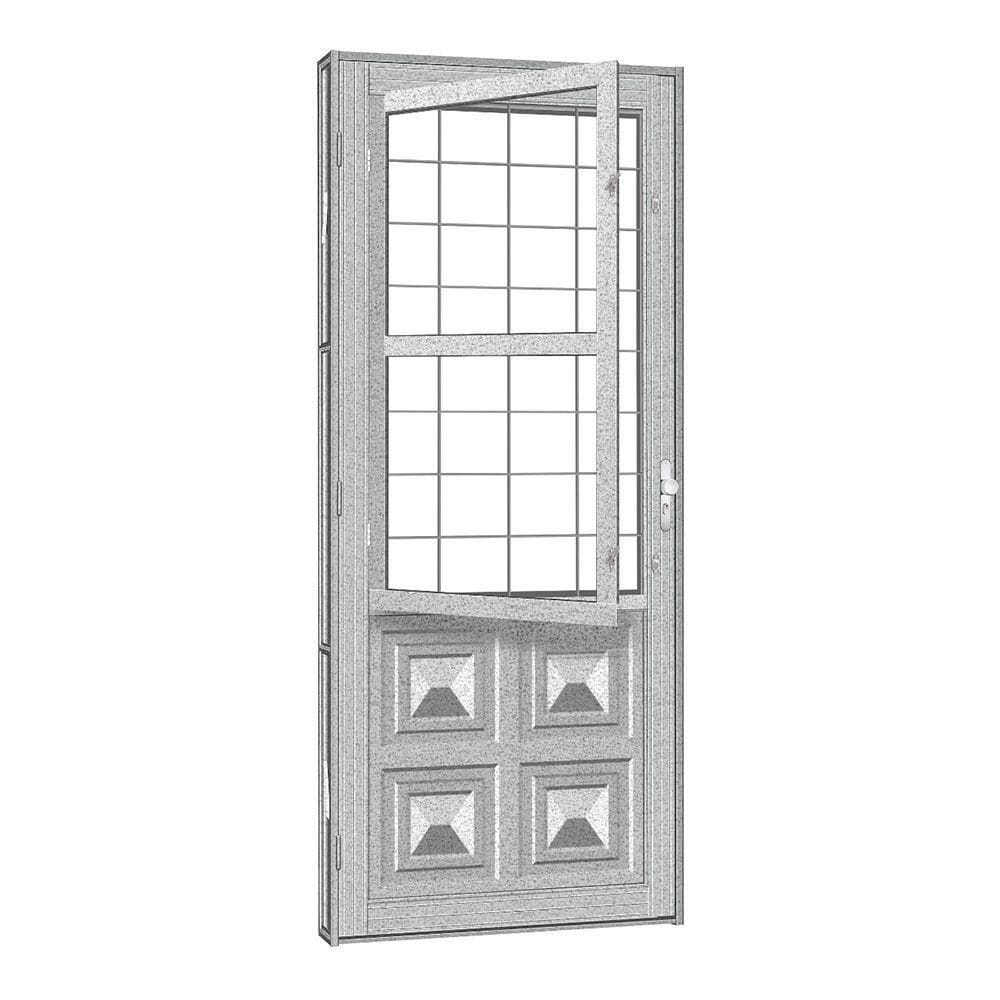 Porta De Aço Postigo Quadriculado Silver 81x215 R120 Abertura Esquerda Prata