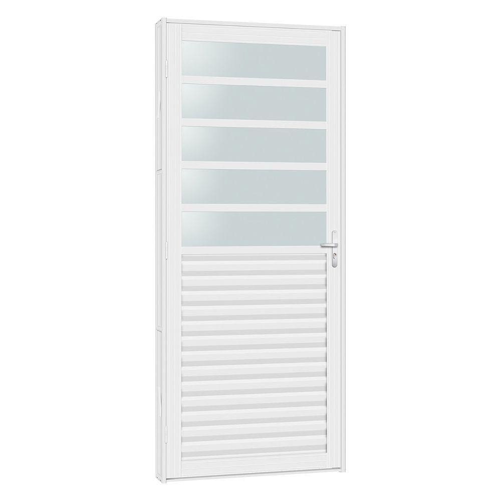Porta De Aço Mista Laminada Ligth Com Vidro Incolor 81x215 R120 Abertura Direita Branco