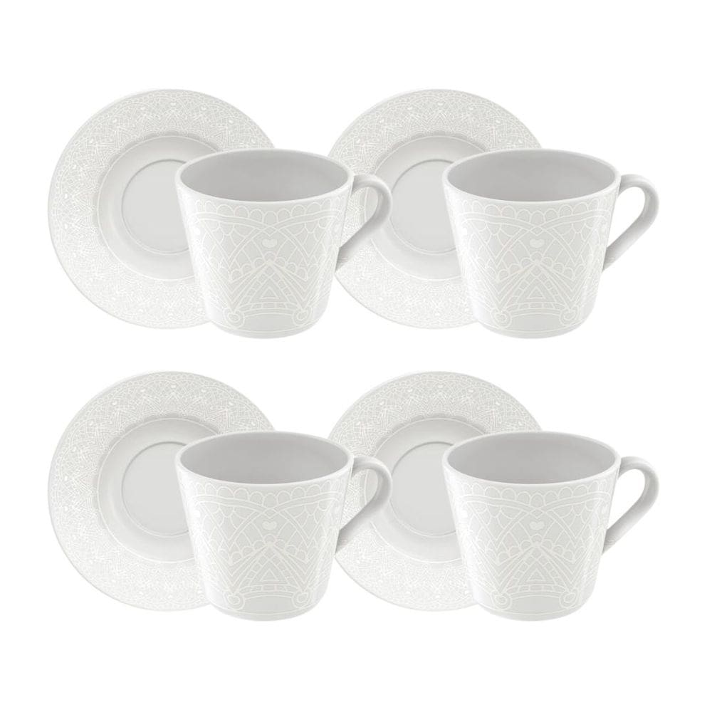 Conjunto 4 Xícaras e Pires para Chá Porcelana Decorada Alicia 180ml - Tramontina