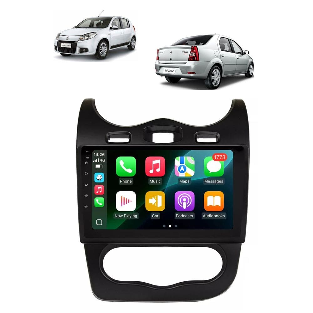 Kit Multimidia Sandero Logan 2012 / 2014 Carplay AndroidAuto 9 Pol - Roadstar 908BR