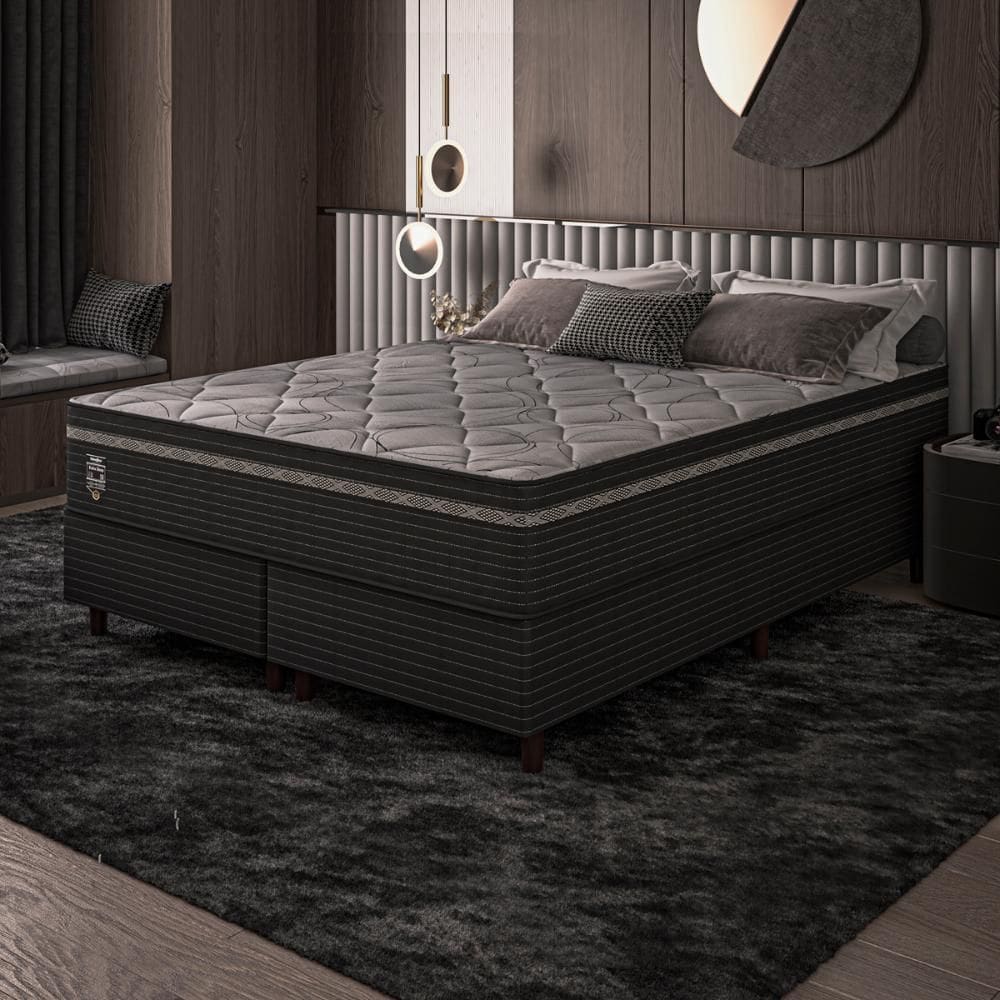 Cama Box King Preto E Colchão King Molas Ensacadas Individualmente Euro Pillow 193x203x71 Extra Sleep Umaflex