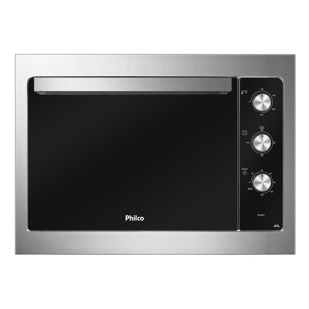 Forno Elétrico De Embutir Philco 47 Litros Esmaltado Dupla Resistência Preto Com Acabamento Em Inox PFE47E 127V