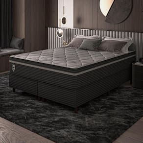 Cama Box Queen Preto E Colchão Queen Molas Ensacadas Individualmente Euro Pillow 158x198x71 Extra Sleep Umaflex