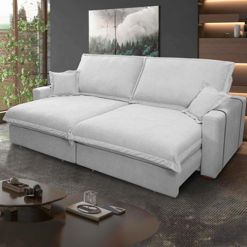 Sofá Retrátil Reclinável Nairobi 2,38m Cinza Bouclê - King House