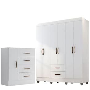 Kit Guarda-Roupa Casal 6 Portas e Cômoda Sapateira 1 Porta Lisa