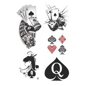 5 Tatuagens Temporárias Tema Cartas de Baralho