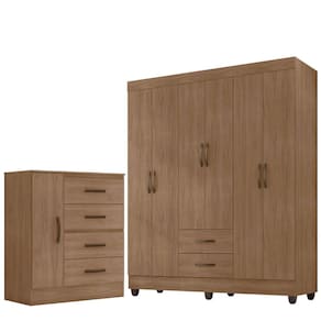 Kit Guarda-Roupa Casal 6 Portas e Cômoda Sapateira 1 Porta Lisa