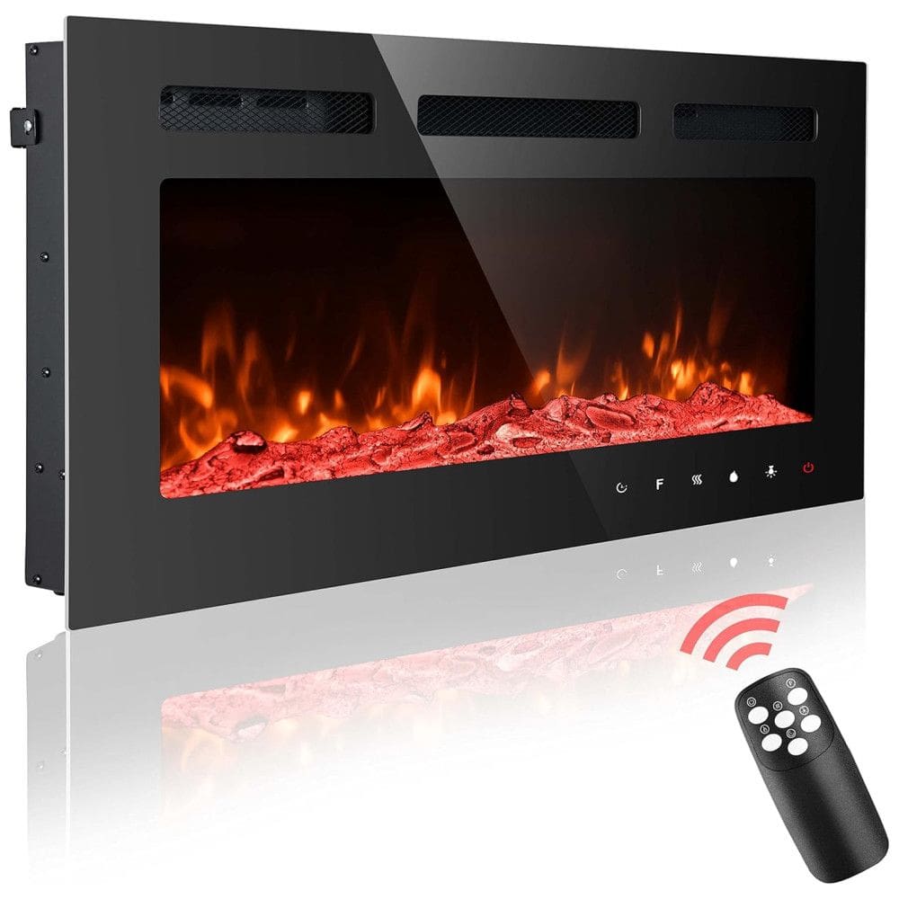 Homajor Lareira Elétrica de Embutir A43x76L Digital, Luz LED, Chamas Multicolorida e Temporizador, 110V, 1500W, Preta