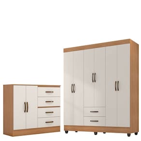 Kit Guarda-Roupa Casal 6 Portas com Cômoda Sapateira 4 Gavetas Lisa