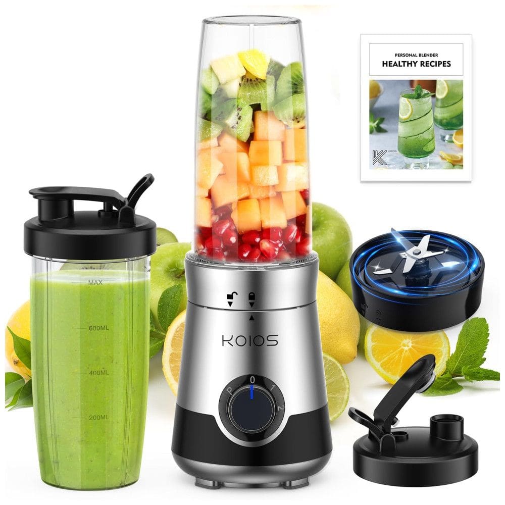 Liquidificador Portátil 500mL com Moedor e Copos, 850W, 110v, KOIOS BL219B, Cinza