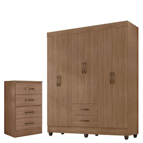 Kit Guarda-Roupa Casal 6 Portas com Cômoda 4 Gavetas Lisa