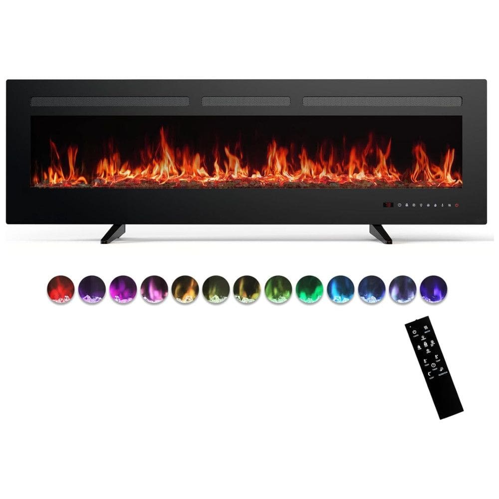 Lareira Elétrica Sweetcrispy 1,52 metros, Montagem na Parede ou Embutida, Aquecedor de 1500W/750W com Controle Remoto, 13 Cores de Chama