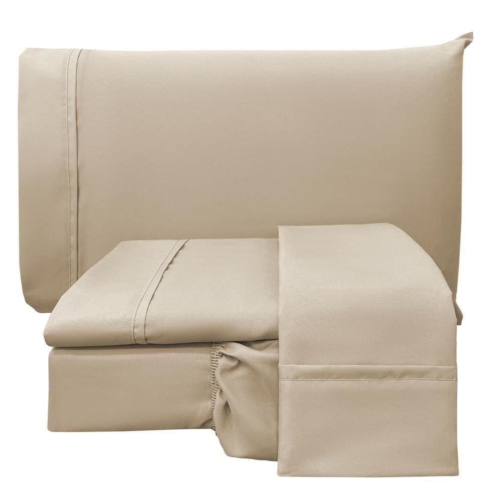 Jogo De Lençol Queen Confort Micropercal 300 Fios Toque De Algodão 4 Peças - Caqui