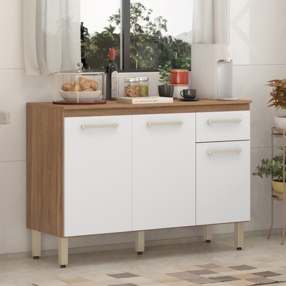 Balcão De Cozinha 3 Portas E 1 Gaveta Laos - Amêndola Touch-branco