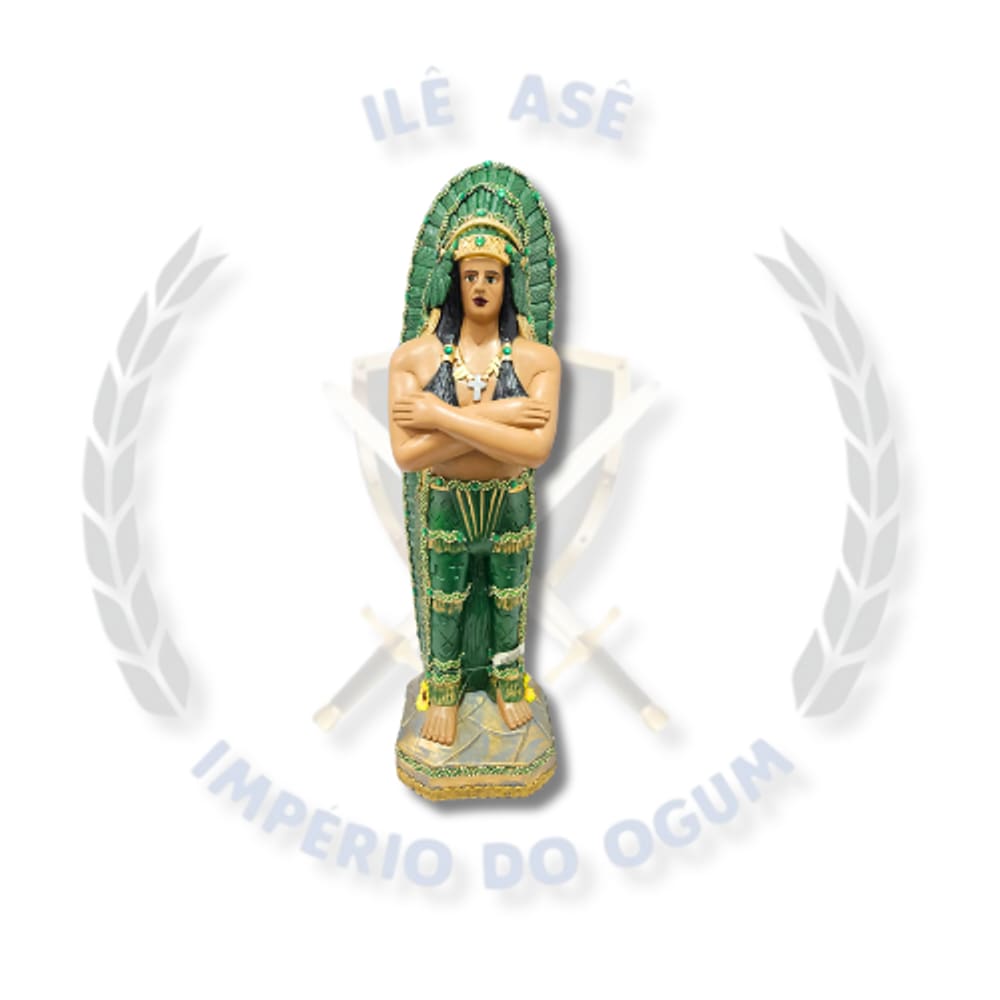 Imagem Gesso Cacique Pena Verde  80Cm