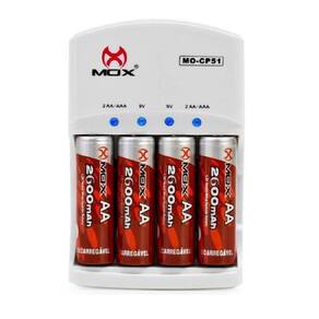Carregador De Pilhas Com 4 Pilhas Aa 2600 Mah Mox Cp51