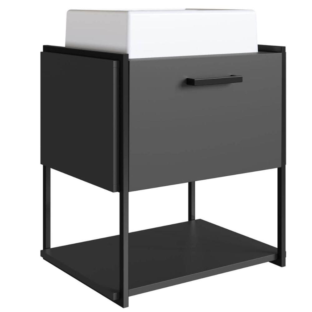 Gabinete Suspenso Banheiro 50x38,5x54cm Porta e Cuba Grafite Industrial