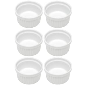 Kit 6 Ramequins Canelado 50ml Porcelana Classic Branco Lyor Servir Petiscos