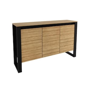 Balcão para Escritório com 3 Portas Estilo Industrial 136cm Amêndoa e Preto ME4147 Tecnomobili