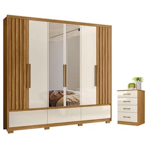 Guarda Roupa Casal Amazonas e Cômoda MS913 Freijó Off White com Espelho - Moval