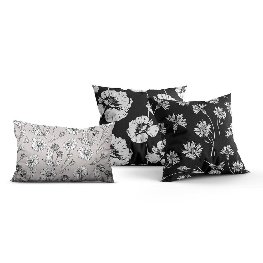 Kit Almofadas Decorativas Estampada Retangular Preto/Cinza