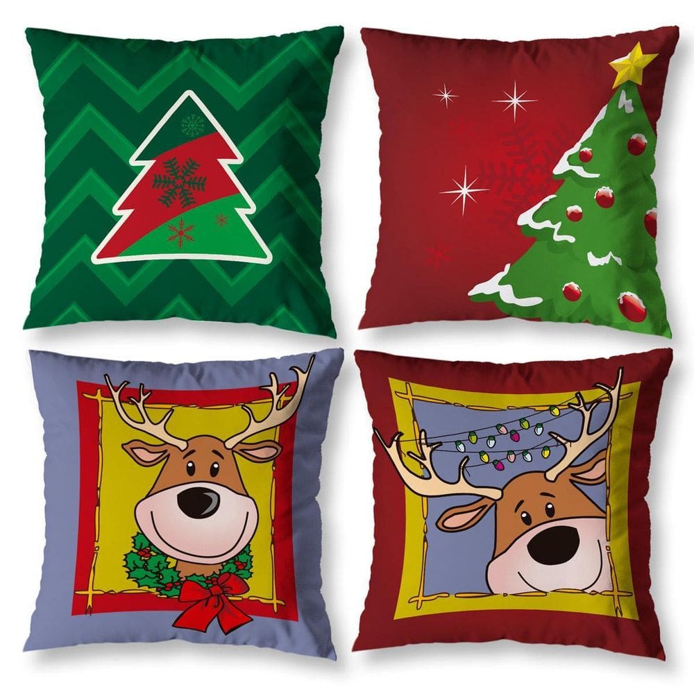 Kit 4 Capas Almofada Para Sala 40Cm X 40Cm Estampadas Natal