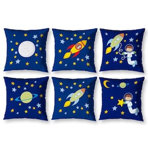 Kit 6 Capa De Almofada Infantil 40Cm X 40Cm Zíper Astronauta