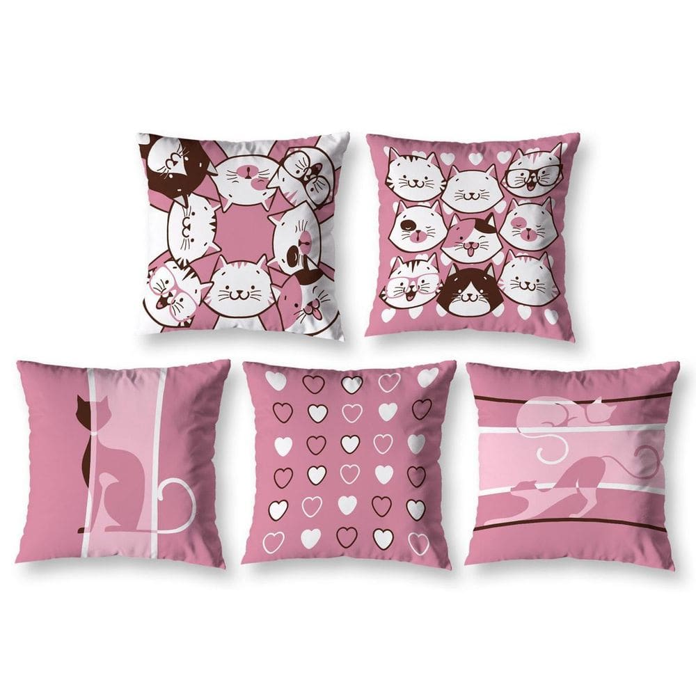 Kit 5 Capas De Almofada 40Cm X 40Cm Estampadas Gatos