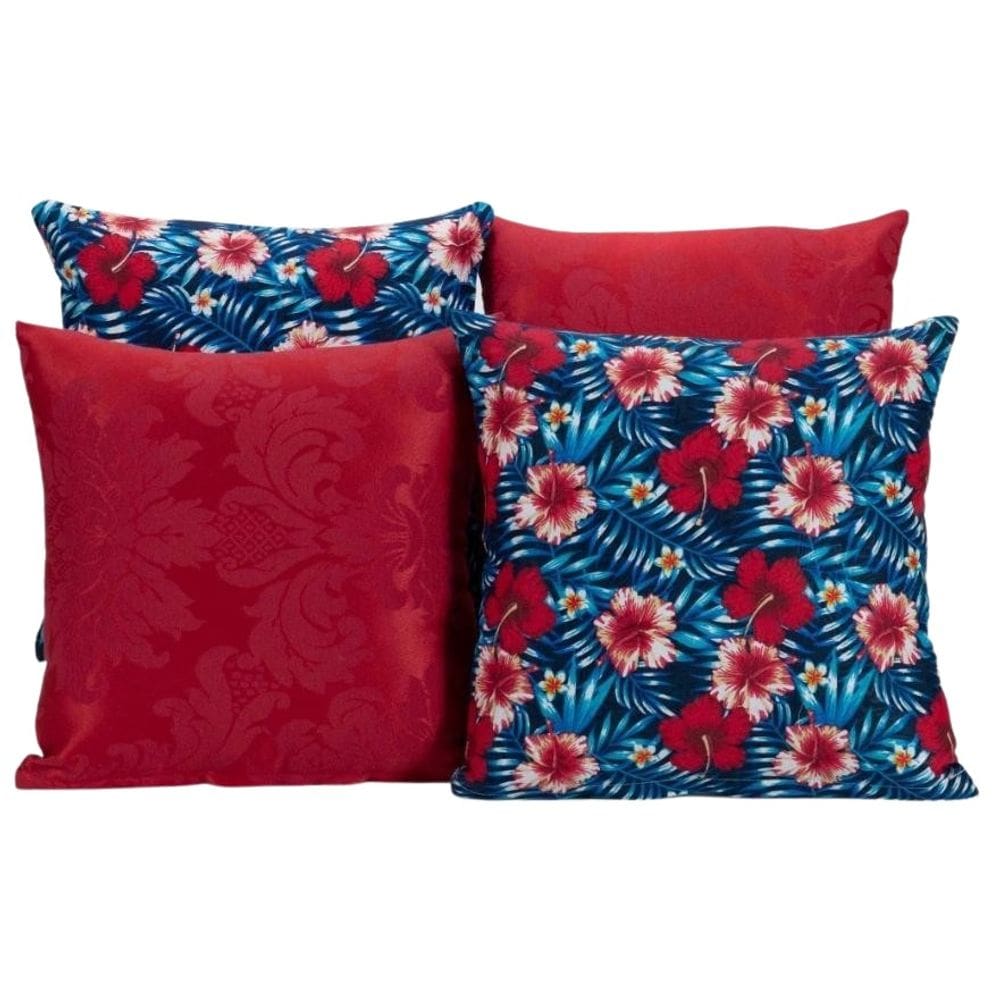 Kit 4 Capas De Almofada Para Sofá Estampa Vermelho Com Azul
