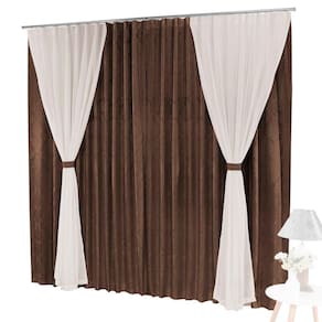Cortina Bhaly Jacquard E Voal 2 Metros Trilho Suisso Tabaco