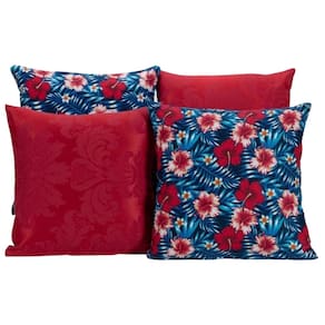 Kit 4 Almofadas Decorativas Para Sofá Vermelho Com Azul