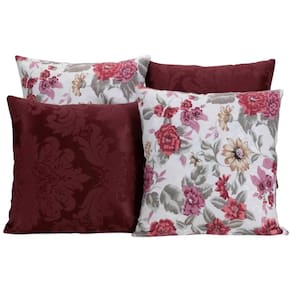 Kit 4 Capas De Almofada Para Sofá Estampa Vinho Floral