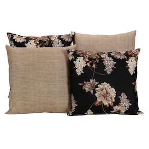 Kit 4 Almofadas Para Sofá Estampa Preto Com Flores Palha