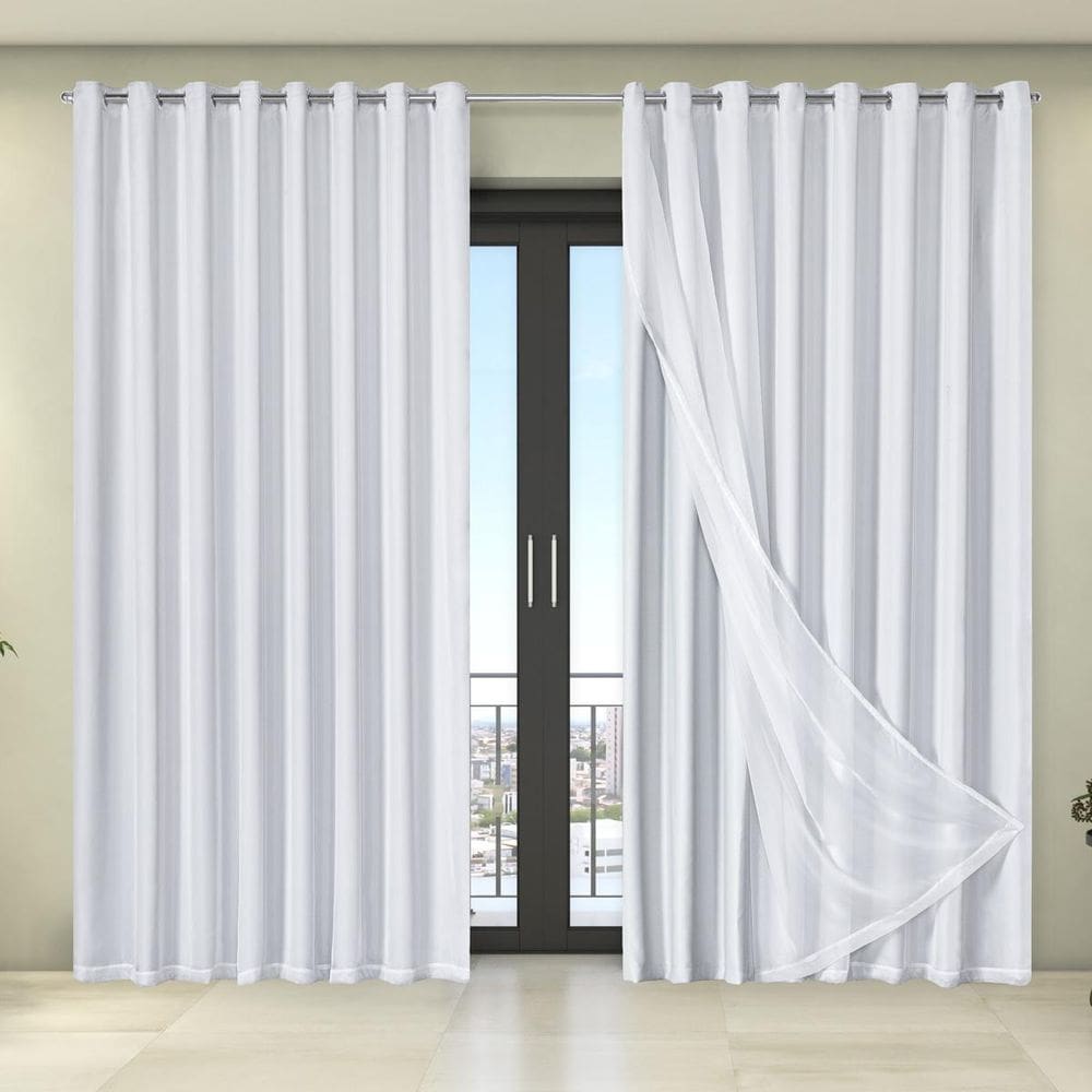 Cortina Tecido Blecaute Com Voil Liso 5,60M X 2,70M Branco