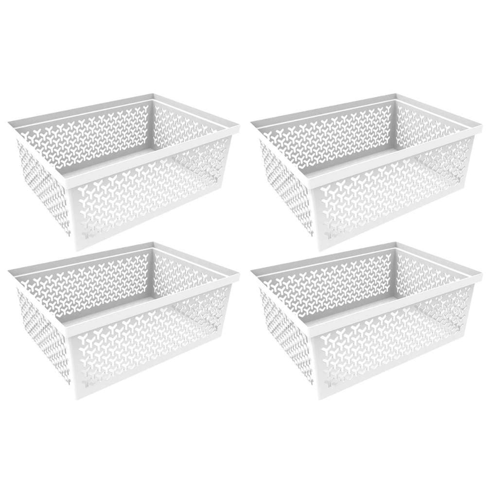 4 Cestos Organizadores G Crippa Grande Branco Retangular Escritório Closet Banheiro Lavanderia
