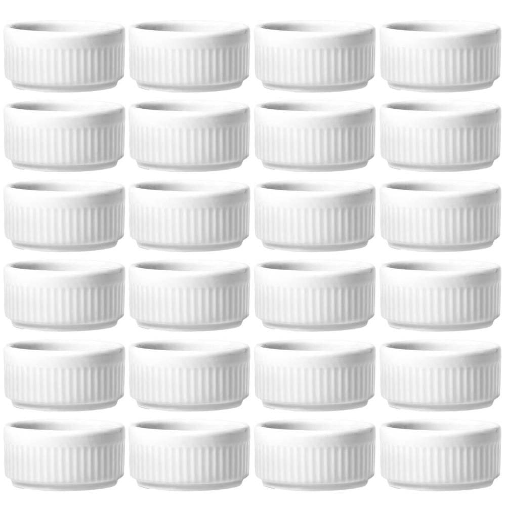 24 Ramekins Restaurante de Porcelana 85ml Branco Canelado Germer Porta Molhos