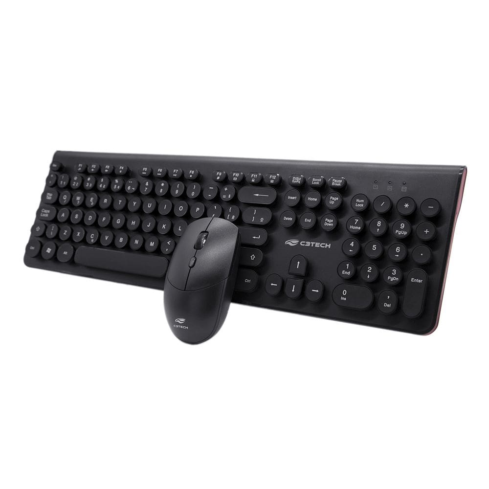 Kit Teclado e Mouse Sem Fio C3Tech K-W80BK Ergonômico Multimídia 1600 DPI - Preto