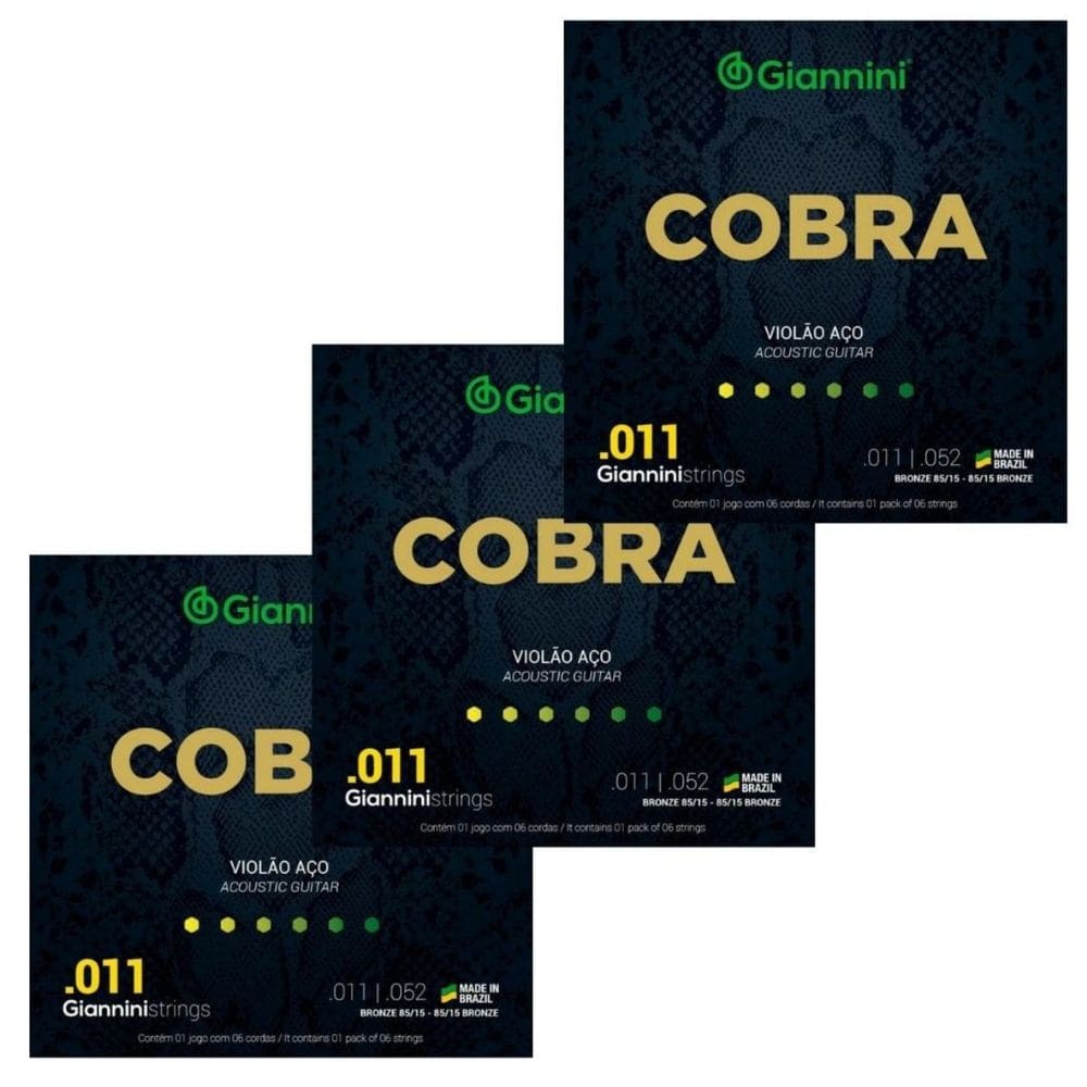 Kit 3 Encordoamento Violão Aço Giannini Geeflk Cobra .011 Bronze