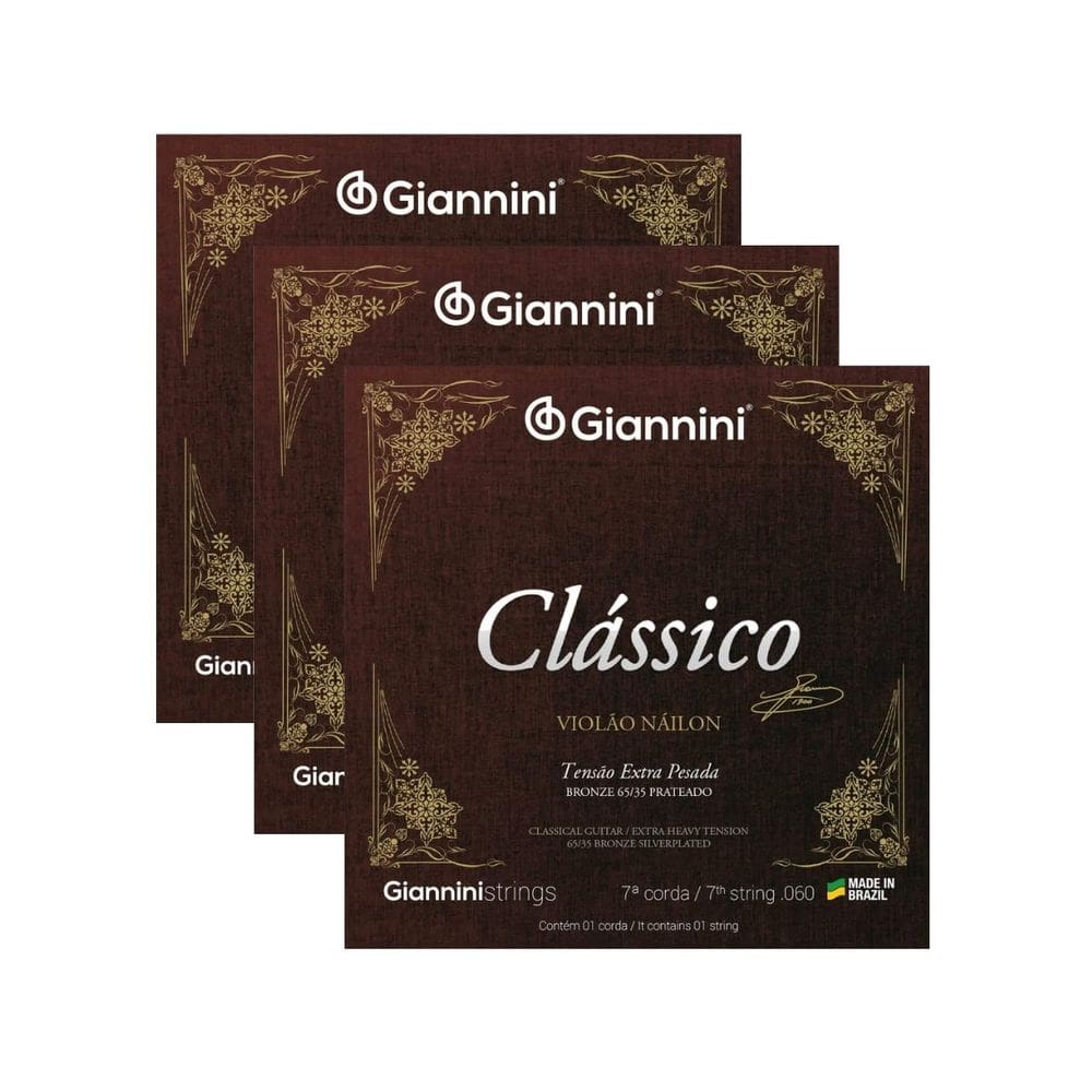 Kit 3 Cordas Violão Nylon Giannini Clássico GENWXPA-7 7° Corda Bronze Extra Pesado