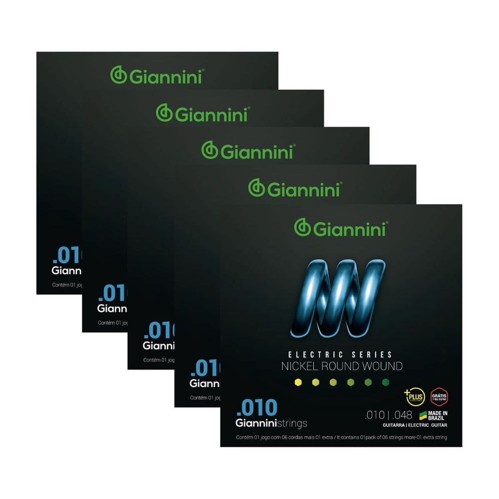 Kit 5 Encordoamento Guitarra Giannini Electric Nickel GEEGSTP10 Plus.010”