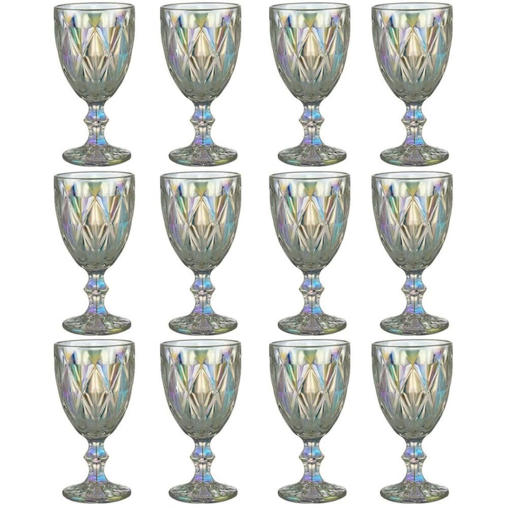 Jogo 12 Taças de Vidro 325ml Diamond Lyor Furta Cor Servir Água Suco Drinks