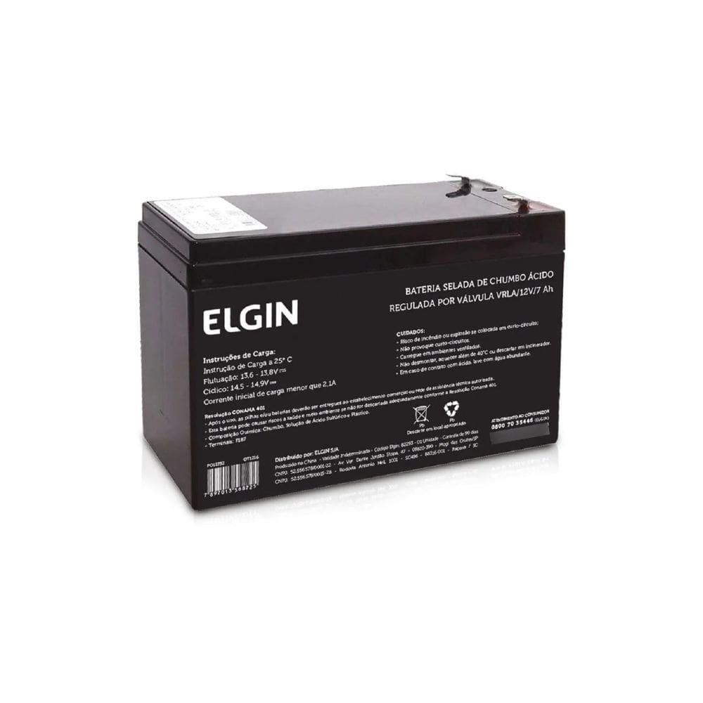 Bateria Selada Elgin Vrla 12V 7Ah Nobreak Central Alarme 82293