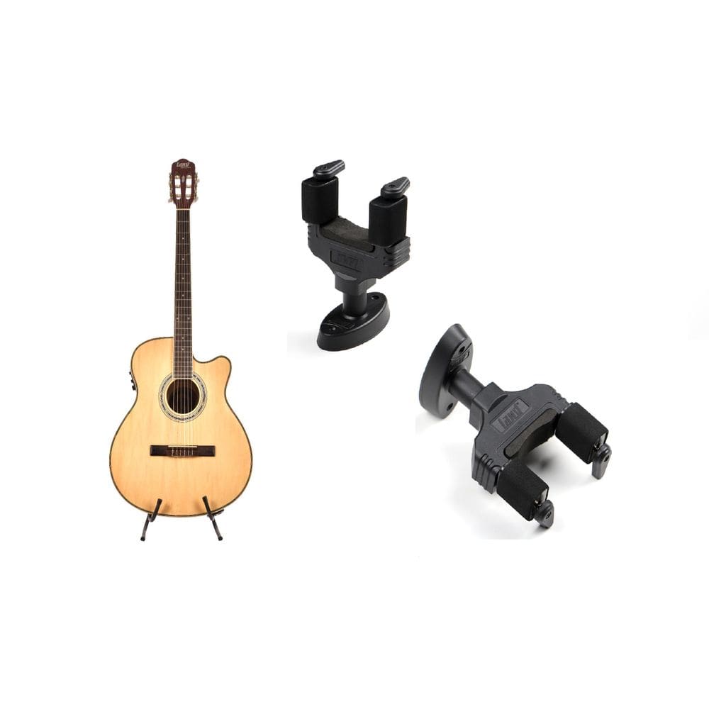 Kit Violão Land Eletrico Nylon Natural + Suporte De Parede