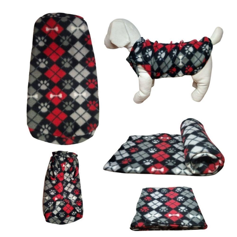 Kit Roupa E Manta Soft Para Cães - Preto Mosaico E