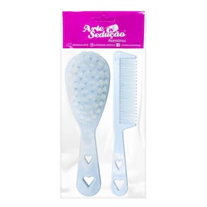 Kit 1 Pente E 1 Escova Infantil Cerdas Macias Para Bebê Azul